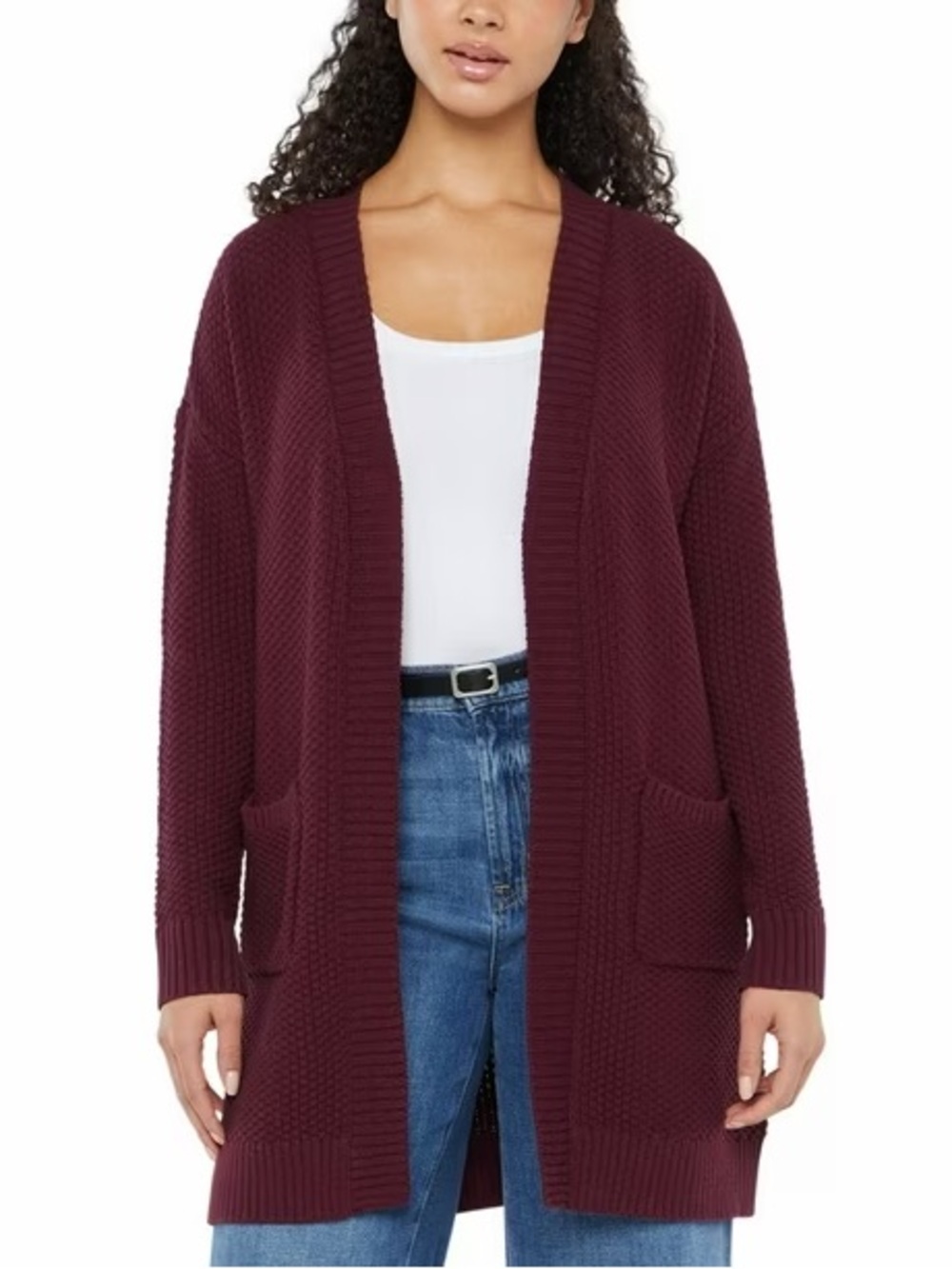 GAP Deep Burgundy Open-Front Chunky Knit Cardigan
